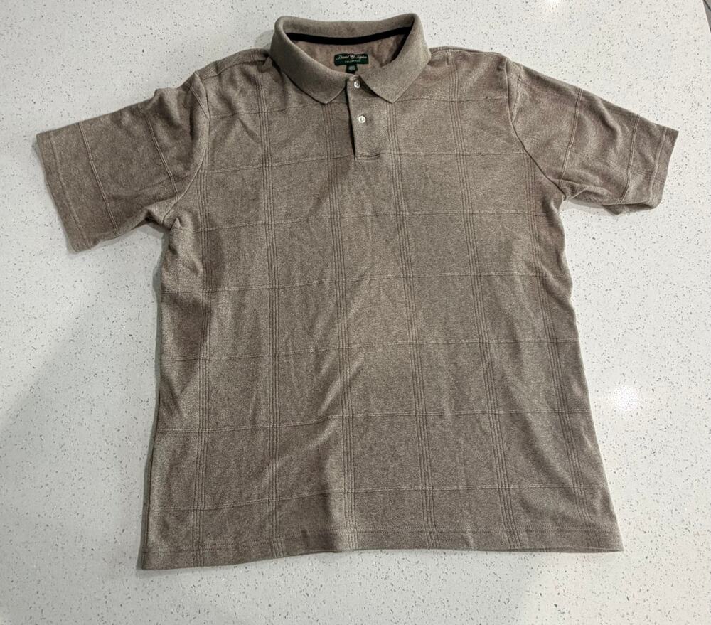 David Taylor Collection Mens Polo Shirt XL Brown Windowpane Short Sleeve Knit